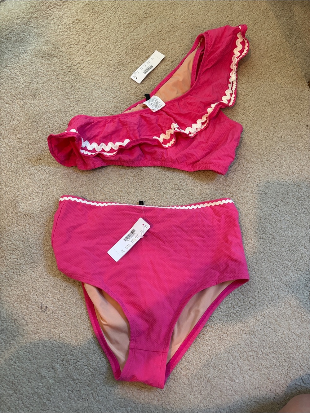NWT J. Crew Hot Pink Ruffle Two-Piece Swim Set